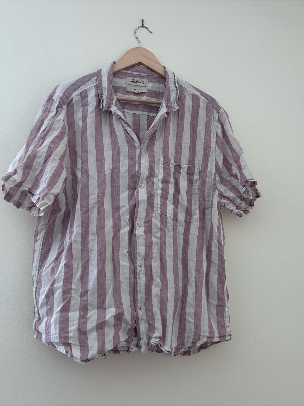 Madewell Mauve and White Striped Short-Sleeve Button-Down Shirt